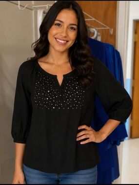 4/$20 Black Embellished Scoop Neck Women's Top